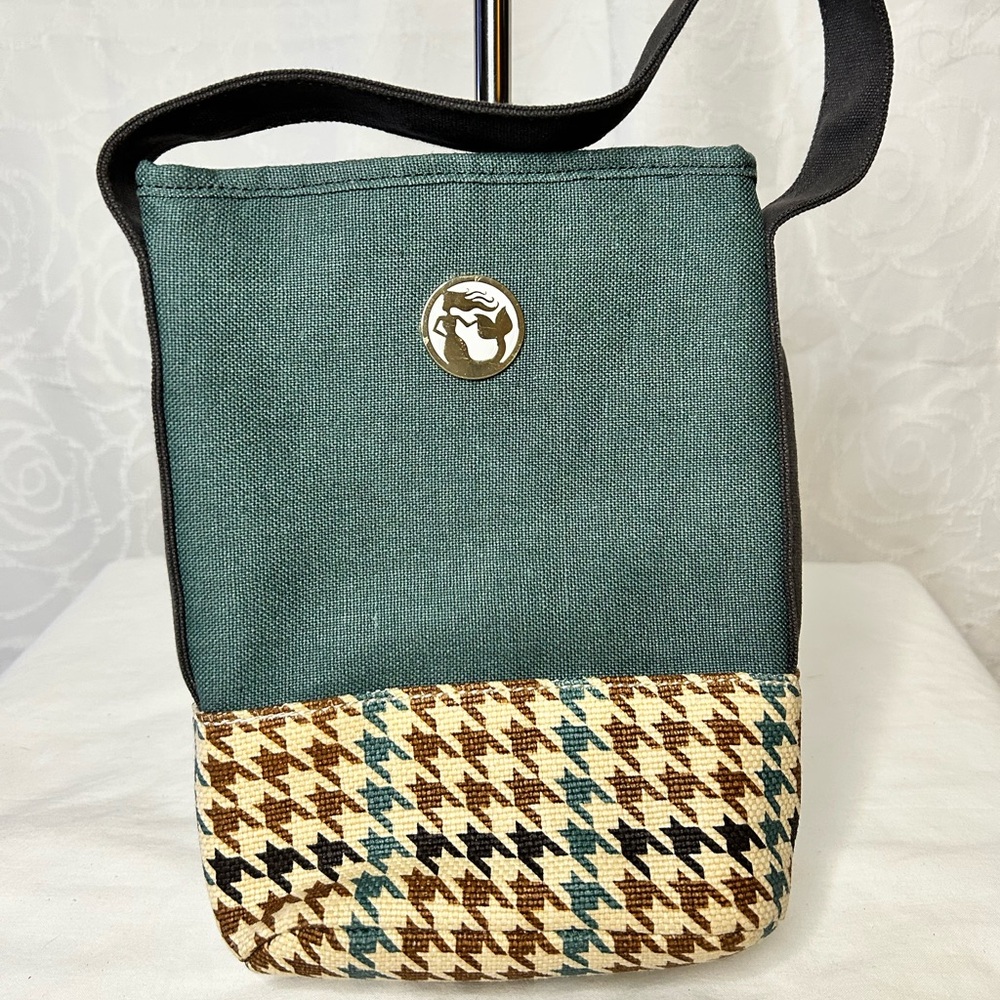 SPARTINA 449 DAUFUSKIE ISLAND Green Canvas & houndstooth print wine carrier tote